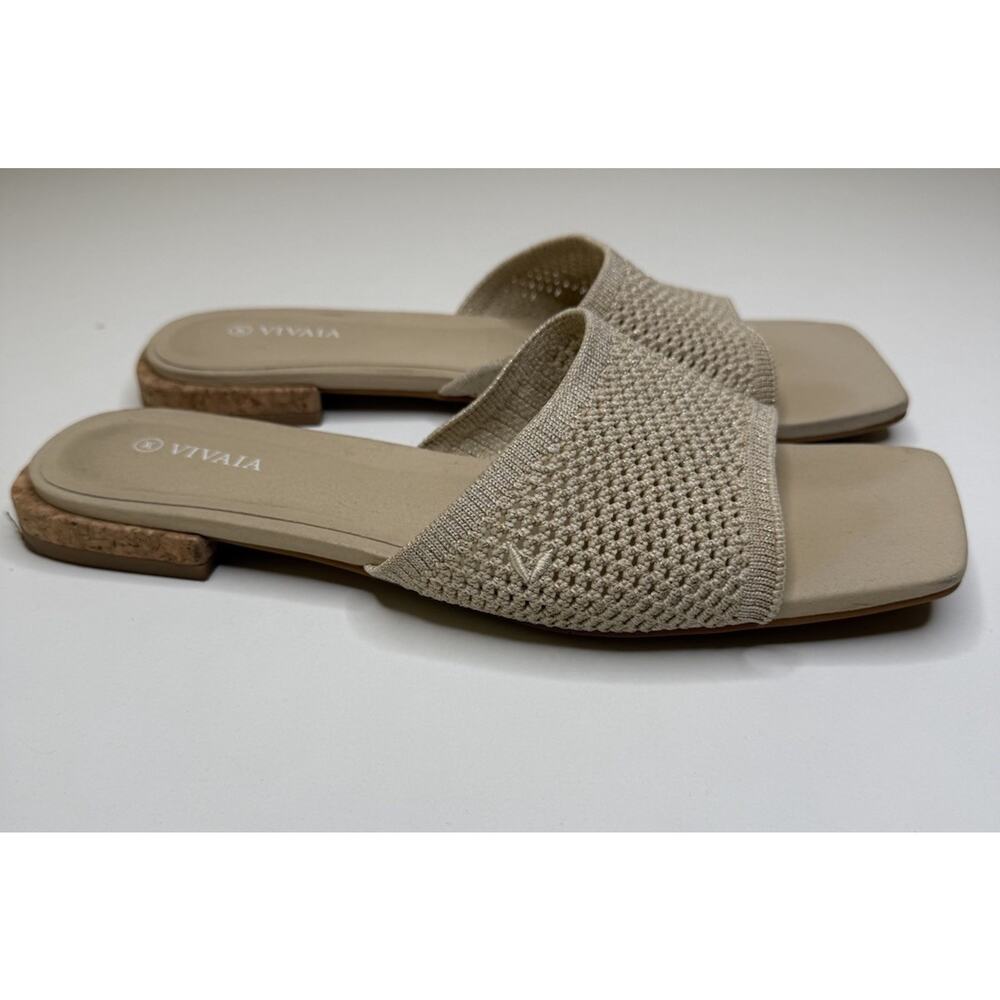 Vivaia Marianna Slide Sandal Women EU 41 US 10 Ivory Knit Square Toe Block Heel